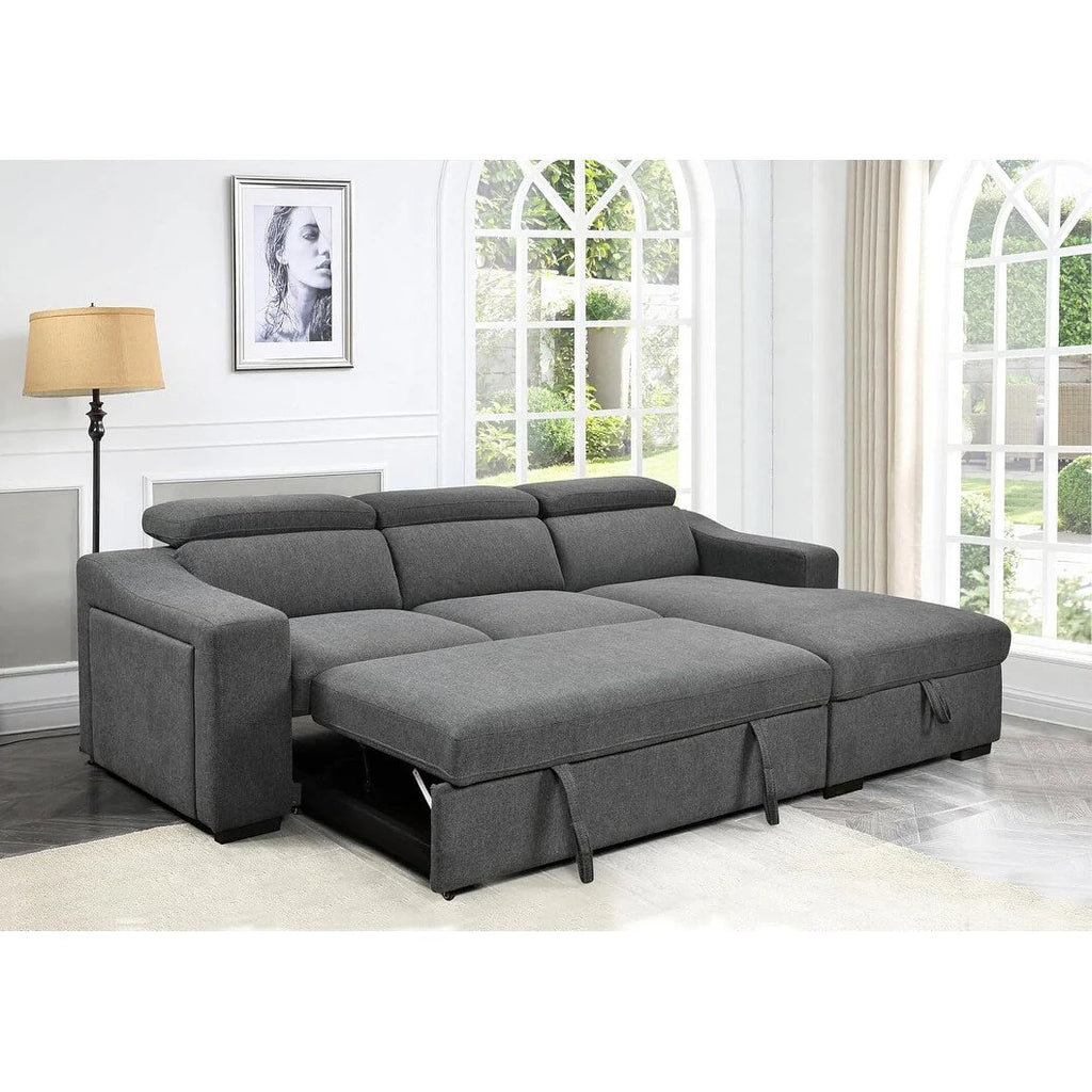 Roomfitters 103 Canapé sectionnel convertible avec méridienne de rangement, appuie-têtes réglables, canapé d'angle en L, gris foncé
