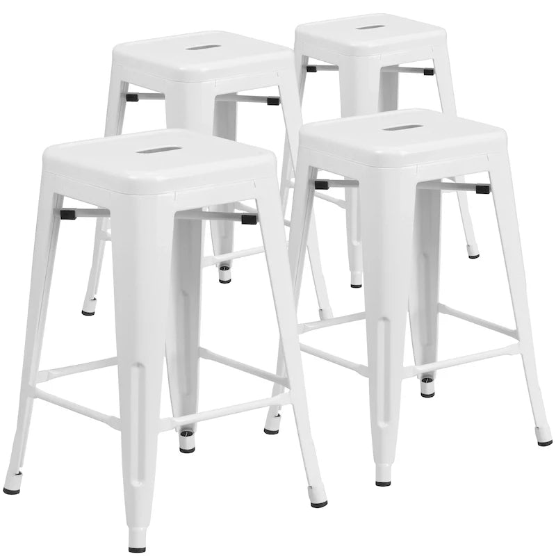 Lot de 4 tabourets de comptoir sans dossier en métal de 61 cm, pour l'intérieur ou l'extérieur, avec assise carrée