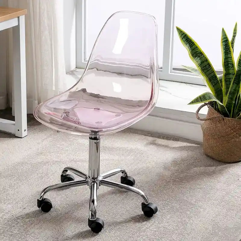 Chaise de bureau à roulettes sans accoudoirs, réglable en hauteur, en acrylique pivotant