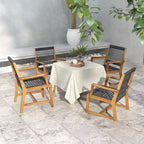 Chaises de salle à manger Gymax Patio 4 pièces en bois d'acacia avec corde tressée résistante aux intempéries