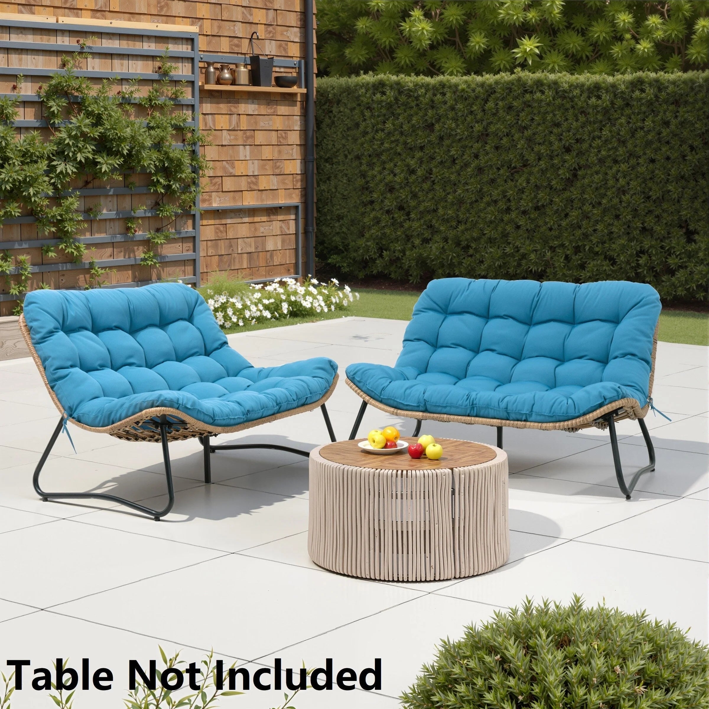 Fauteuil Double Papasan avec Coussin, en Rotin PE Résistant aux Intempéries et Cadre en Métal pour Intérieur et Extérieur