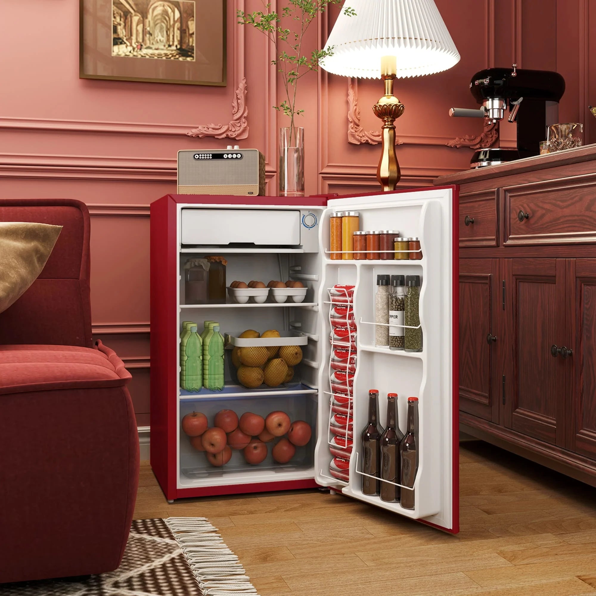 HOMCOM Mini-réfrigérateur avec congélateur 90 L, petit réfrigérateur avec thermostat réglable pour chambre
