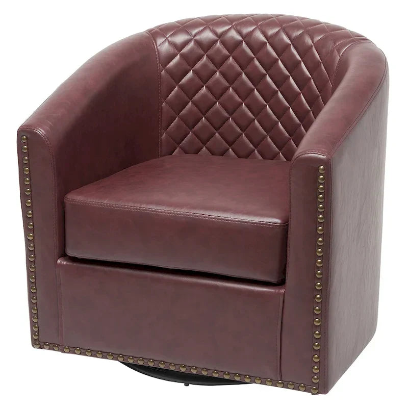Fauteuil pivotant rond en similicuir capitonné KINWELL, 73,6 cm de large