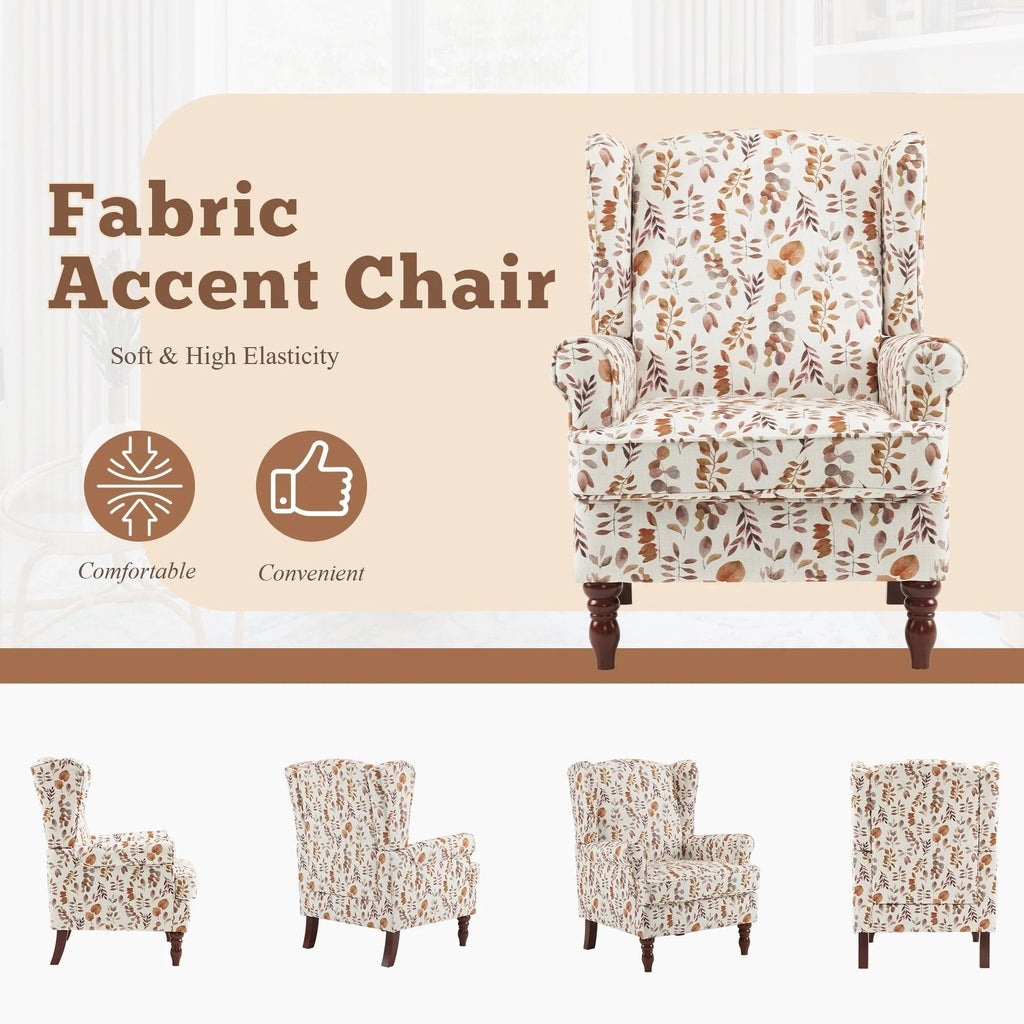 Fauteuil d'appoint moderne Erommy, fauteuil à dossier haut, canapé individuel en tissu capitonné avec pieds en bois pour salon