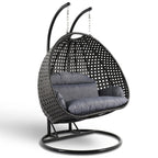 LeisureMod Fauteuil suspendu œuf 2 places avec support - Balançoire hamac de patio en rotin osier intérieur/extérieur avec coussins
