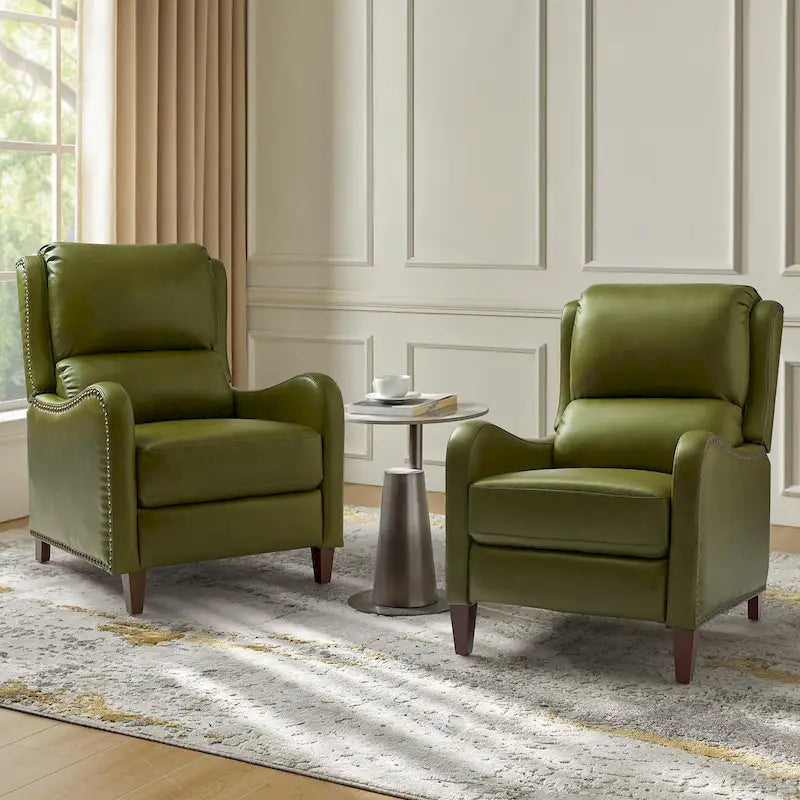 Fauteuil inclinable Brigida moderne en cuir véritable avec clous décoratifs et repose-pieds réglable (lot de 2) par HULALA HOME