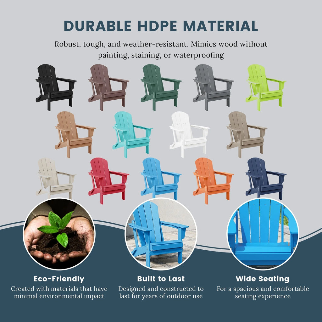 Chaise Adirondack pliante de patio d'extérieur tout temps résistante à la décoloration Polytrends Laguna