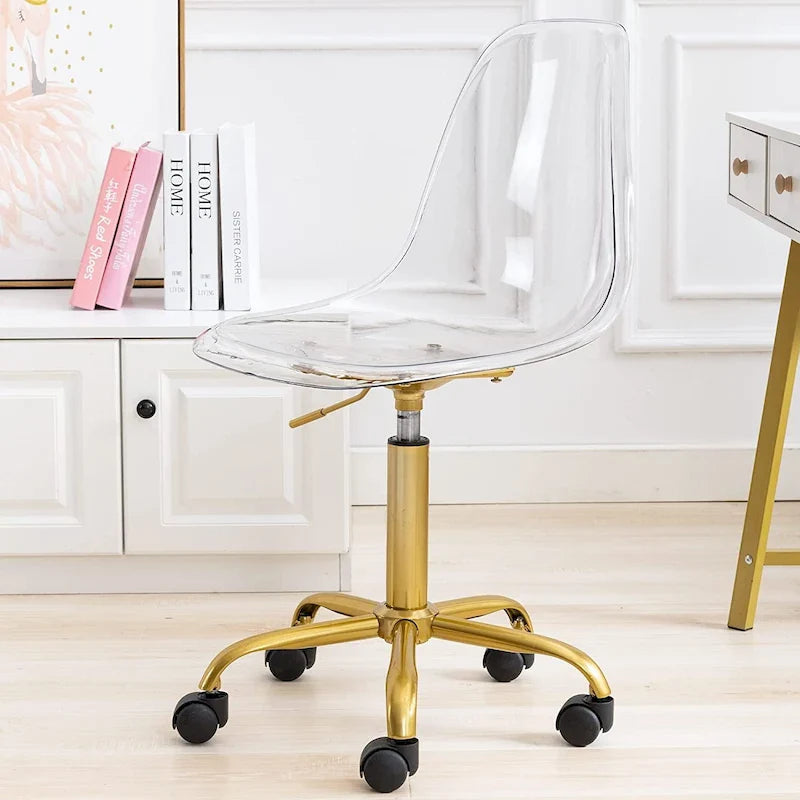 Chaise de bureau à roulettes sans accoudoirs, réglable en hauteur, en acrylique pivotant