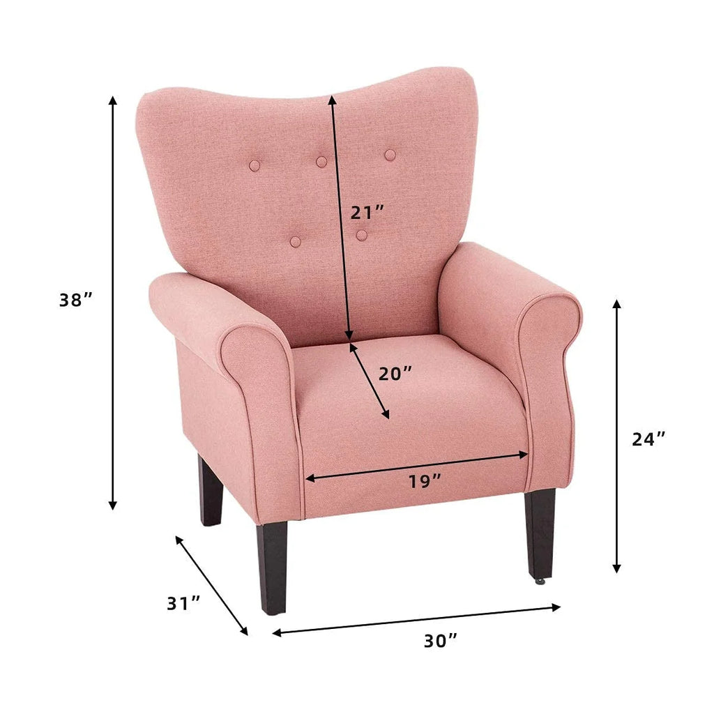 Fauteuil d'appoint moderne Erommy, fauteuil à dossier haut, canapé individuel en tissu capitonné avec pieds en bois pour salon