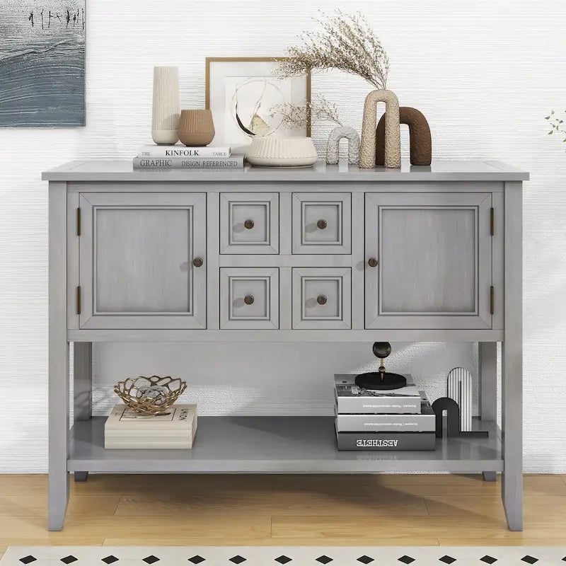 Buffet commode de style rétro en bois avec étagère inférieure, facile à assembler, pour salon, cuisine, entrée