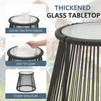 Ensemble de bistro 3 pièces pour terrasse, salon de jardin en rotin d'extérieur avec table en verre et 2 fauteuils larges, coussins d'assise