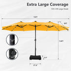 MAISON ARTS Parasol de marché extérieur rectangulaire de 4,5 m avec manivelle, double face, lumières LED solaires et base incluse