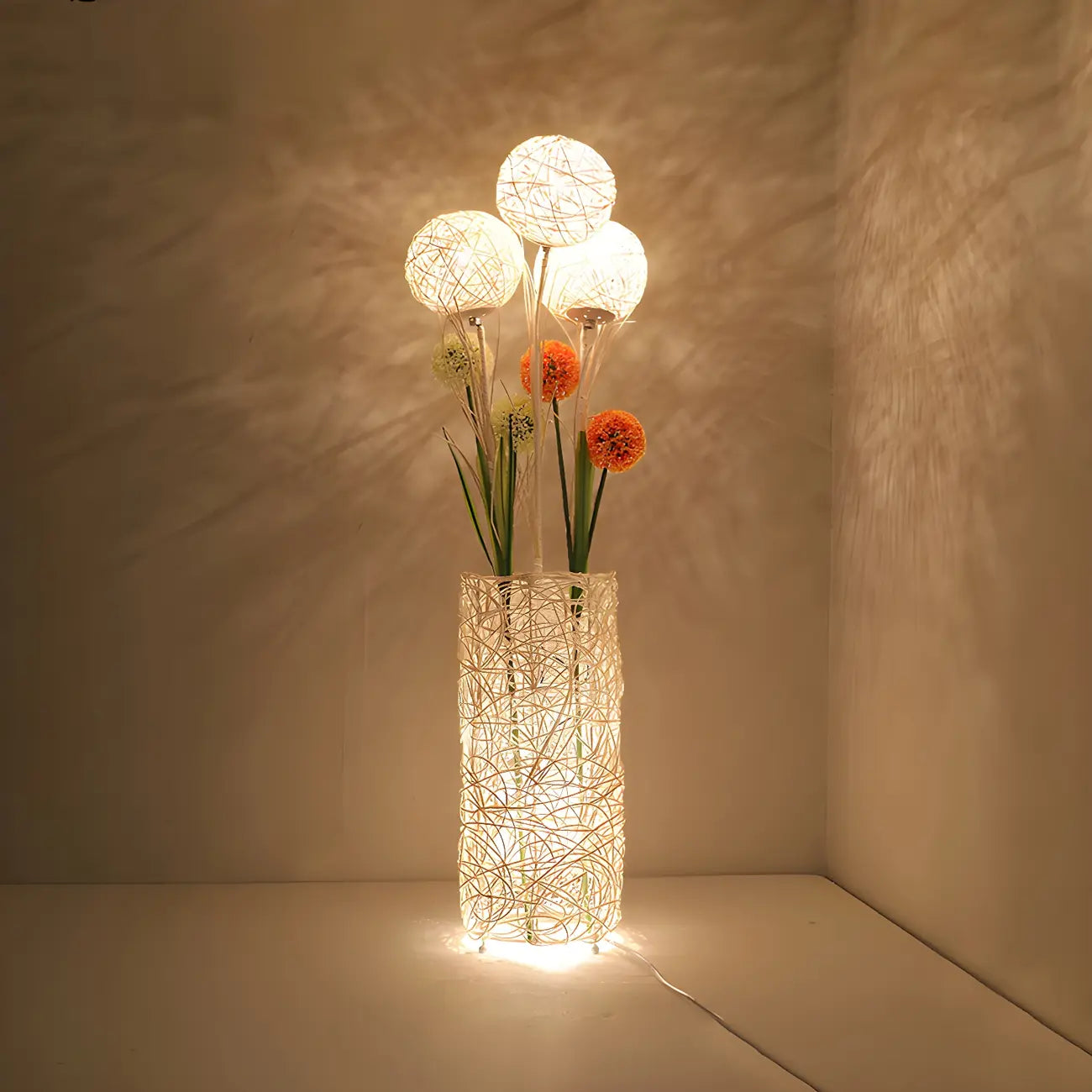 Lampadaire tressé LED à brancher pour salon