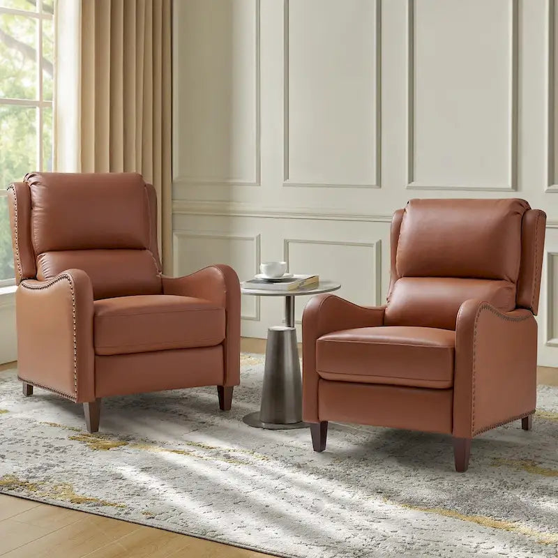 Fauteuil inclinable Brigida moderne en cuir véritable avec clous décoratifs et repose-pieds réglable (lot de 2) par HULALA HOME