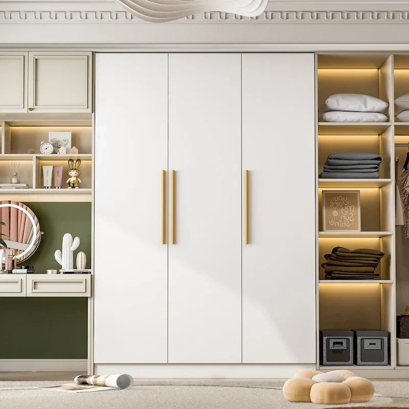 Armoire Penderie en Bois avec 6 Cubes de Rangement et Tringle Suspendue