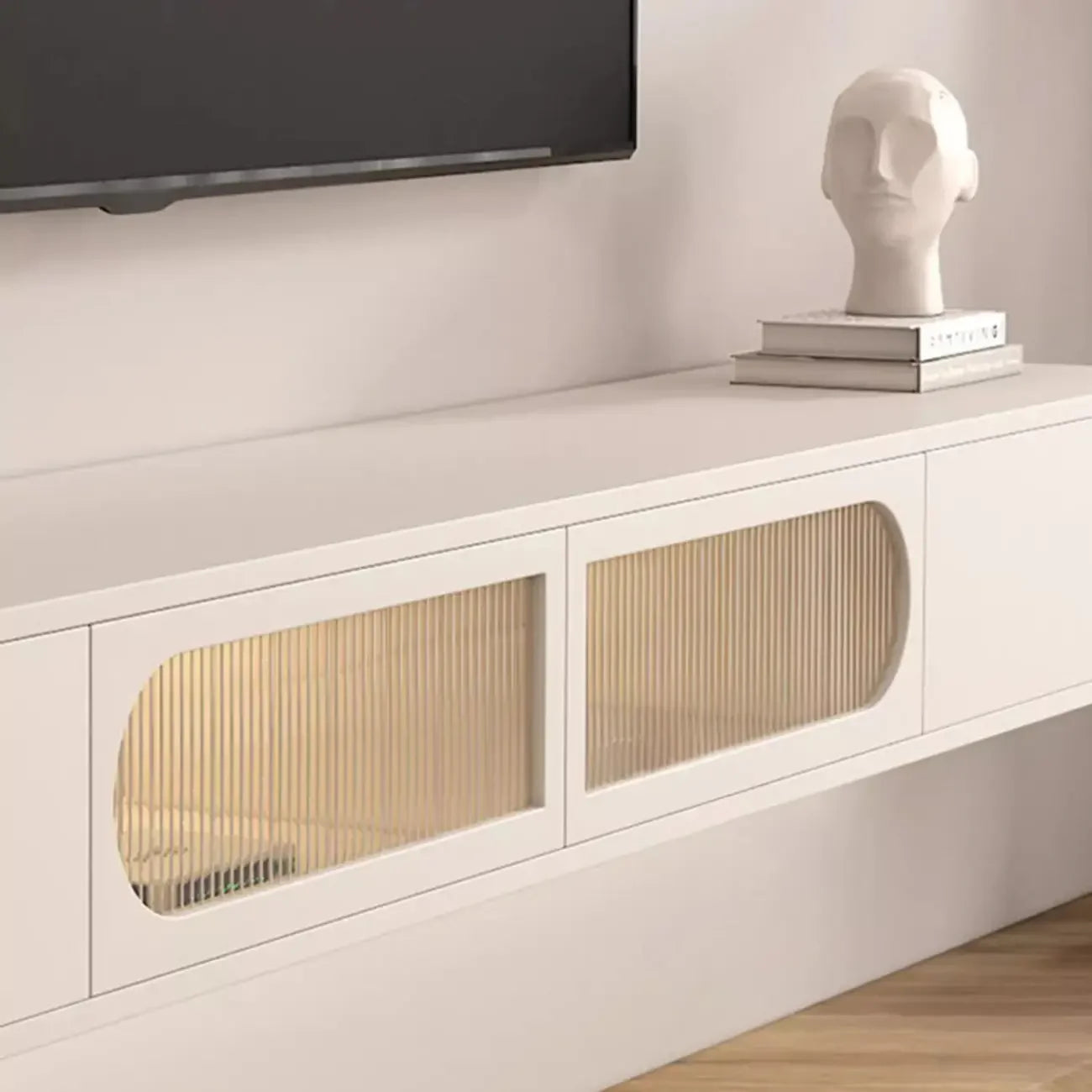 Meuble TV mural flottant en bois blanc avec rangement pour salon