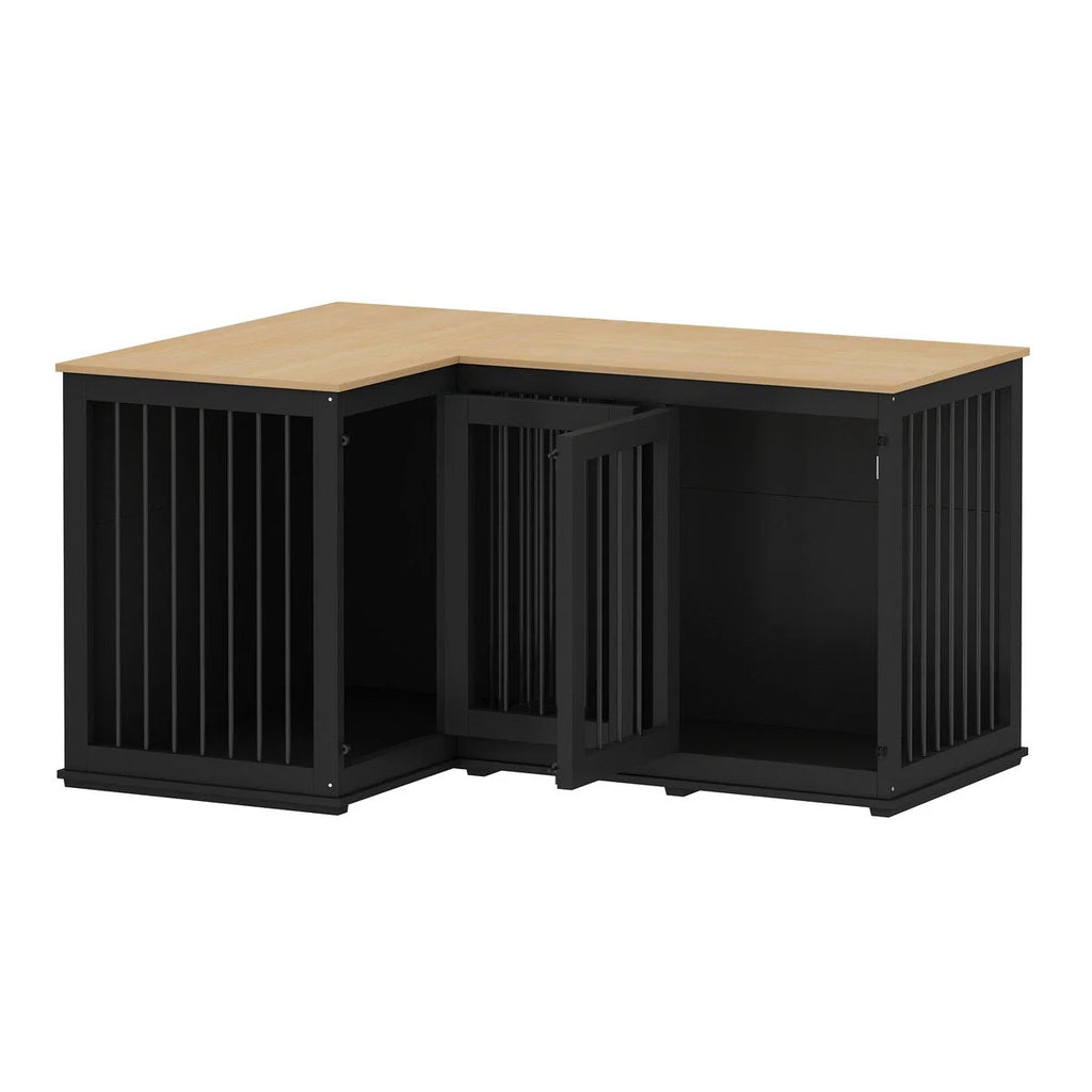 Meuble Grande Cage d'Angle pour 2 Chiens, Cage en Forme de L - 58,7X41,1