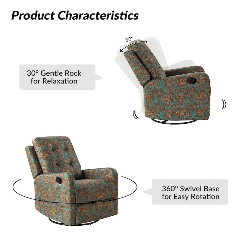 Fauteuil inclinable pivotant manuel Arlette contemporain à fleurs avec dossier capitonné