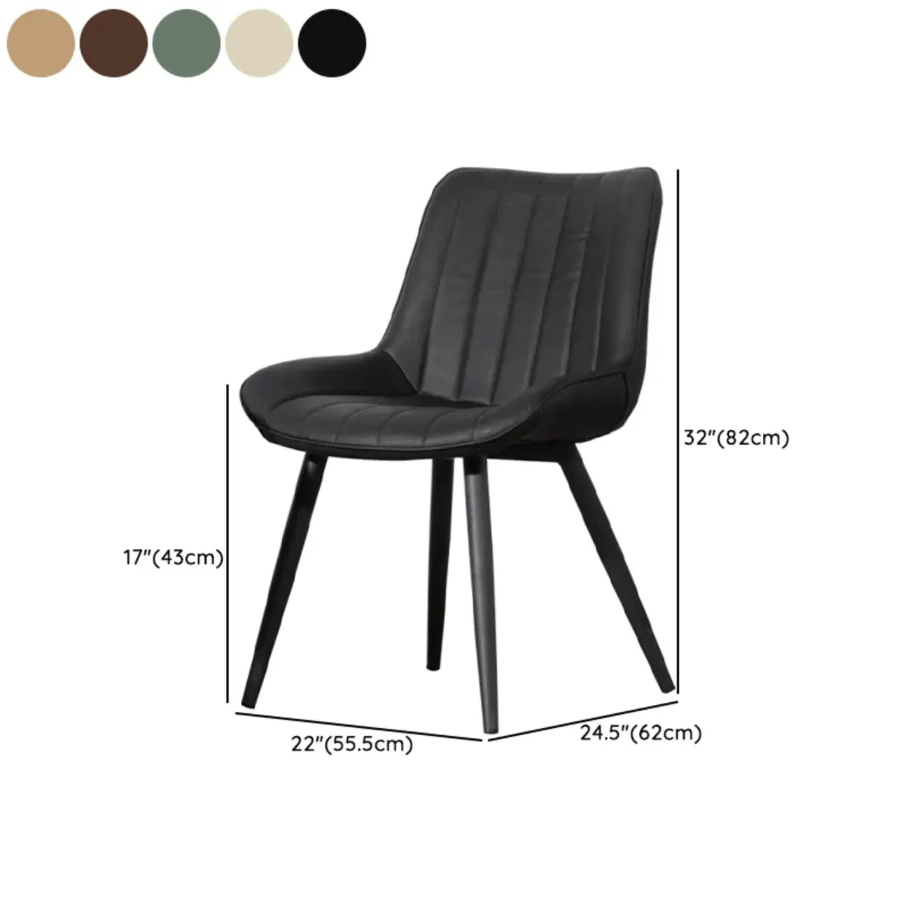 Chaise de salle à manger simple en cuir rembourré, dossier plein, pieds en métal