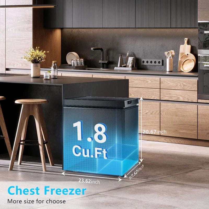 Congélateur coffre de 51 litres avec panier amovible, drain de fond, thermostat à 7 niveaux, design autonome pour la maison et l'appartement