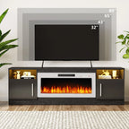 Meuble TV cheminée Bossin 70 avec cheminée électrique 36, meuble TV pour téléviseurs jusqu'à 80 pouces, lumières LED 16 couleurs/centre de divertissement
