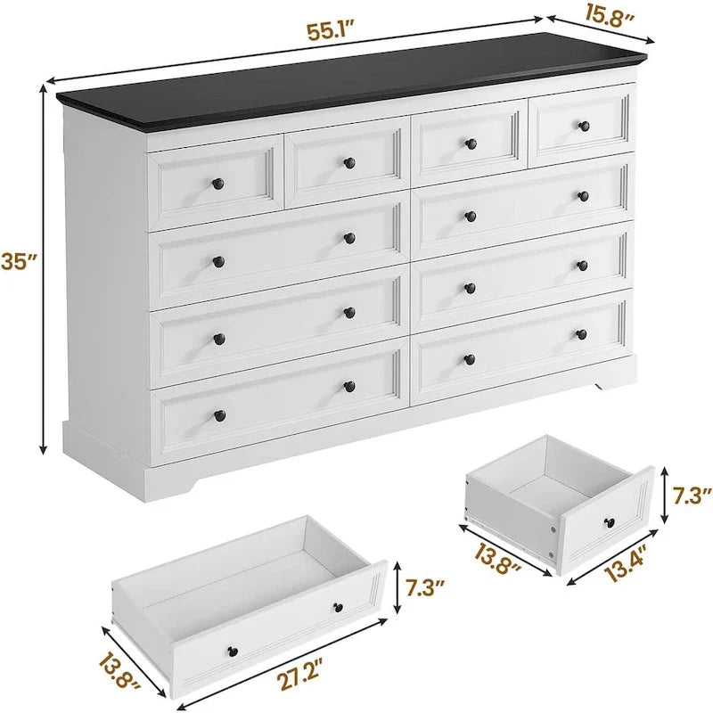 Commode à 10 tiroirs, 55 grands tiroirs, Commode et chiffonnier en bois