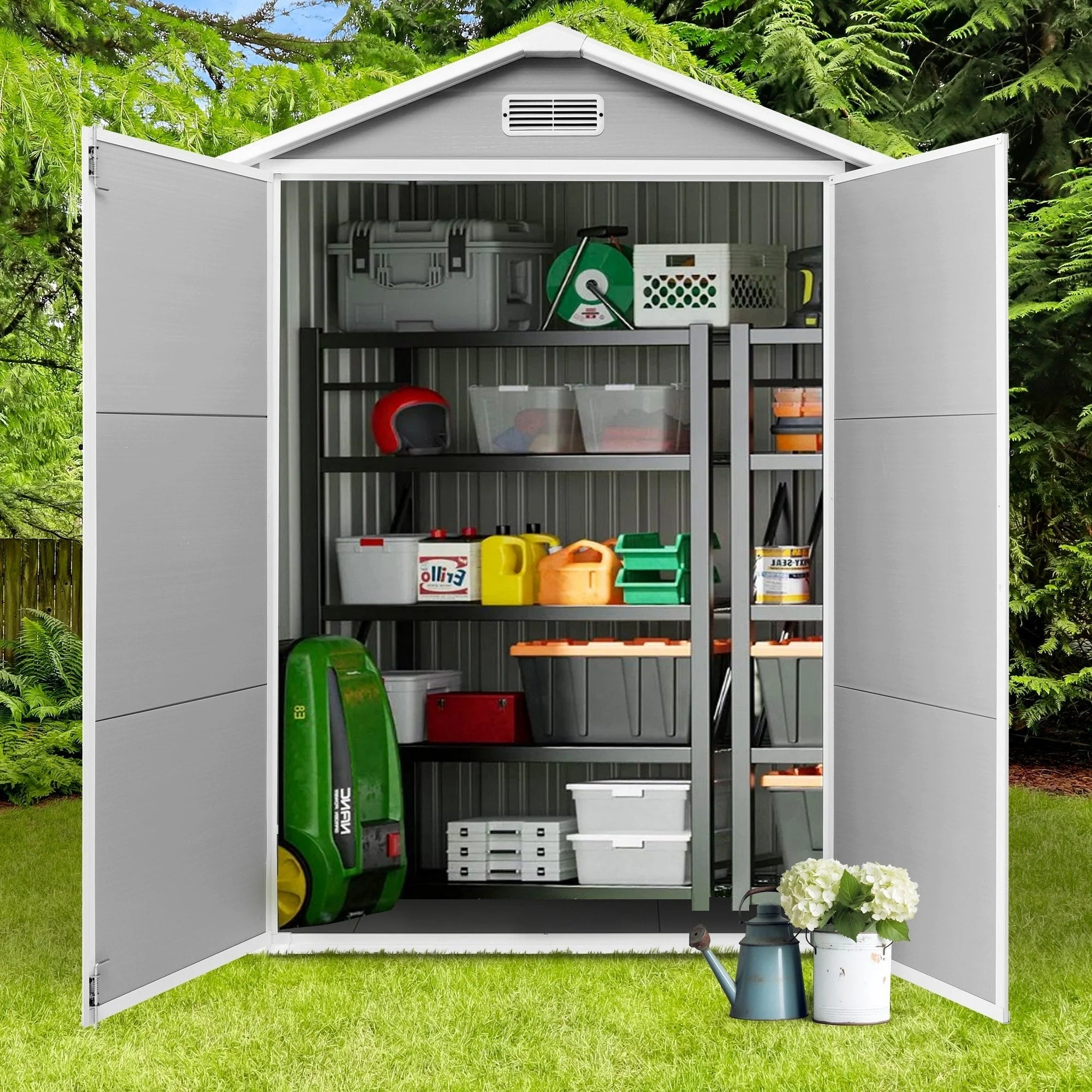 Abri de jardin en résine toutes saisons avec plancher de 1,8 m x 1,2 m / 1,8 m x 2,4 m / 2,4 m x 1,8 m / 2,4 m x 3 m, abri à outils Spire