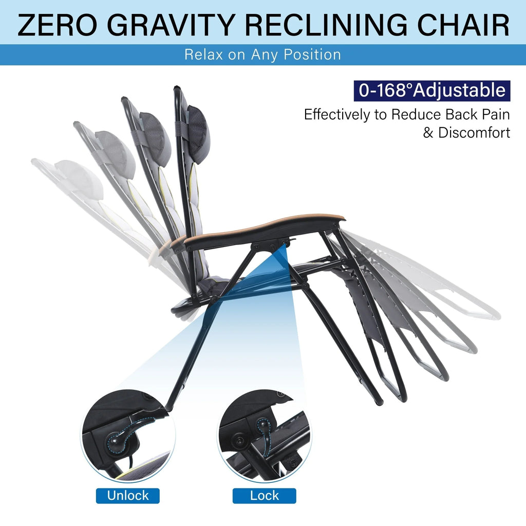 Fauteuil de relaxation zéro gravité XL surdimensionné et rembourré, avec accoudoirs plus larges, inclinable et porte-gobelet - N/A