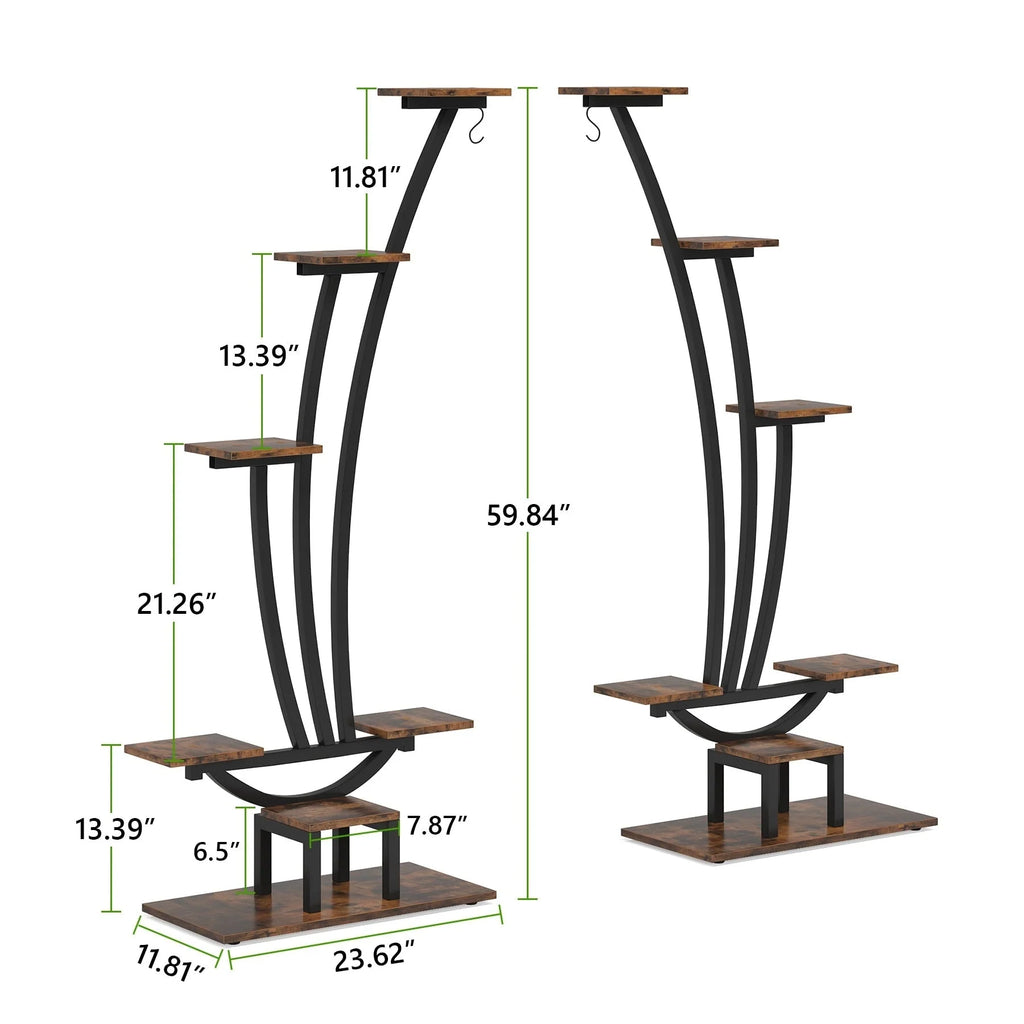 Support pour Plantes d'Intérieur, Étagère à Fleurs à 6 Niveaux pour Jardin Domestique - Lot de 2