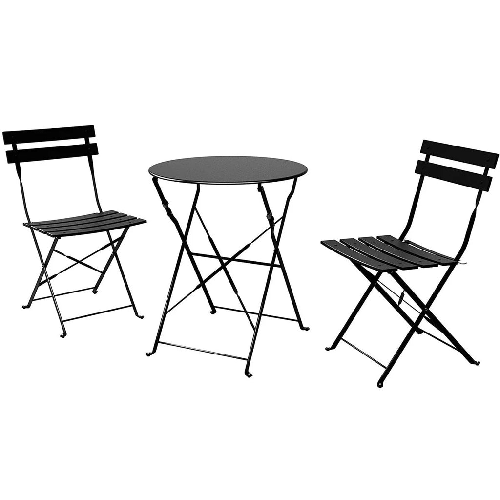Ensemble bistro pliant 3 pièces en métal, ensemble de conversation intérieur/extérieur résistant aux intempéries pour patio, cour, jardin