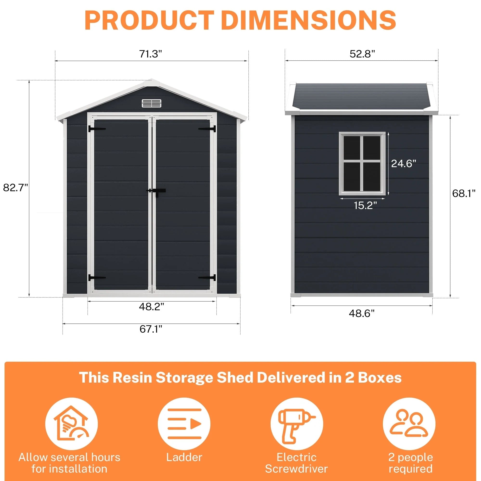 Abri de jardin en résine toutes saisons avec plancher de 1,8 m x 1,2 m / 1,8 m x 2,4 m / 2,4 m x 1,8 m / 2,4 m x 3 m, abri à outils Spire