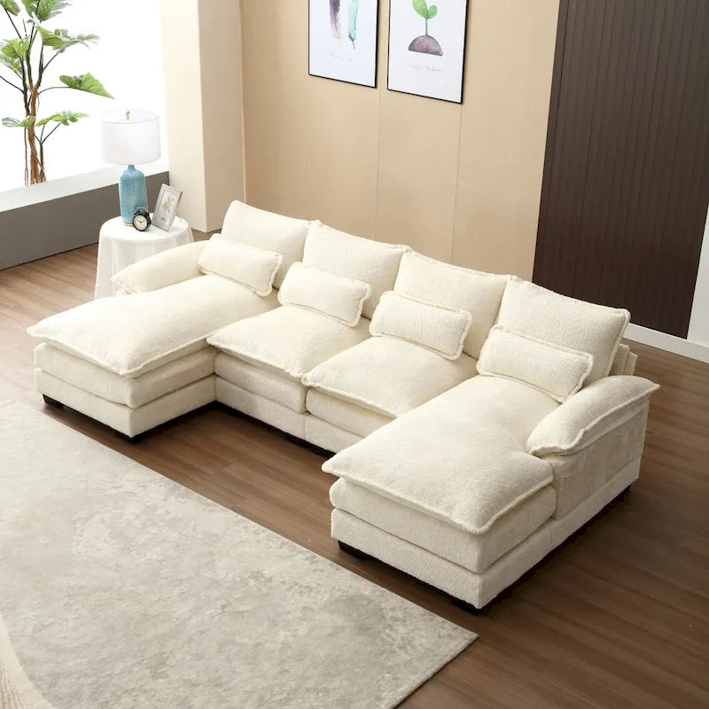 Canapé sectionnel Cloud pour salon, canapé moderne en chenille/bouclette en forme de U, canapé-lit modulaire confortable avec double méridienne