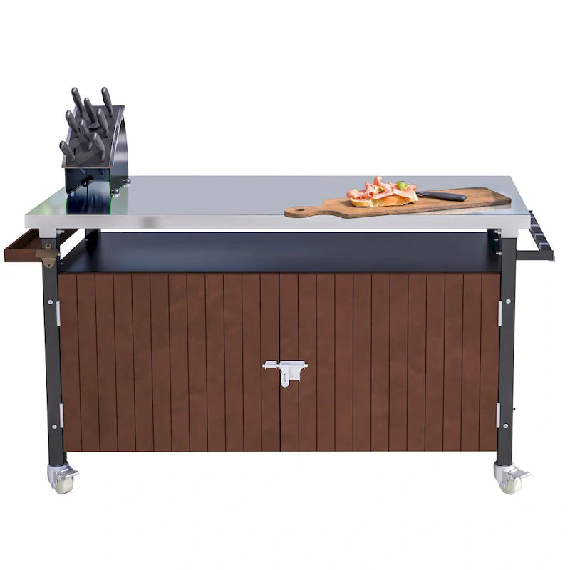 Desserte de barbecue d'extérieur avec plateau en acier inoxydable (tabouret non inclus)