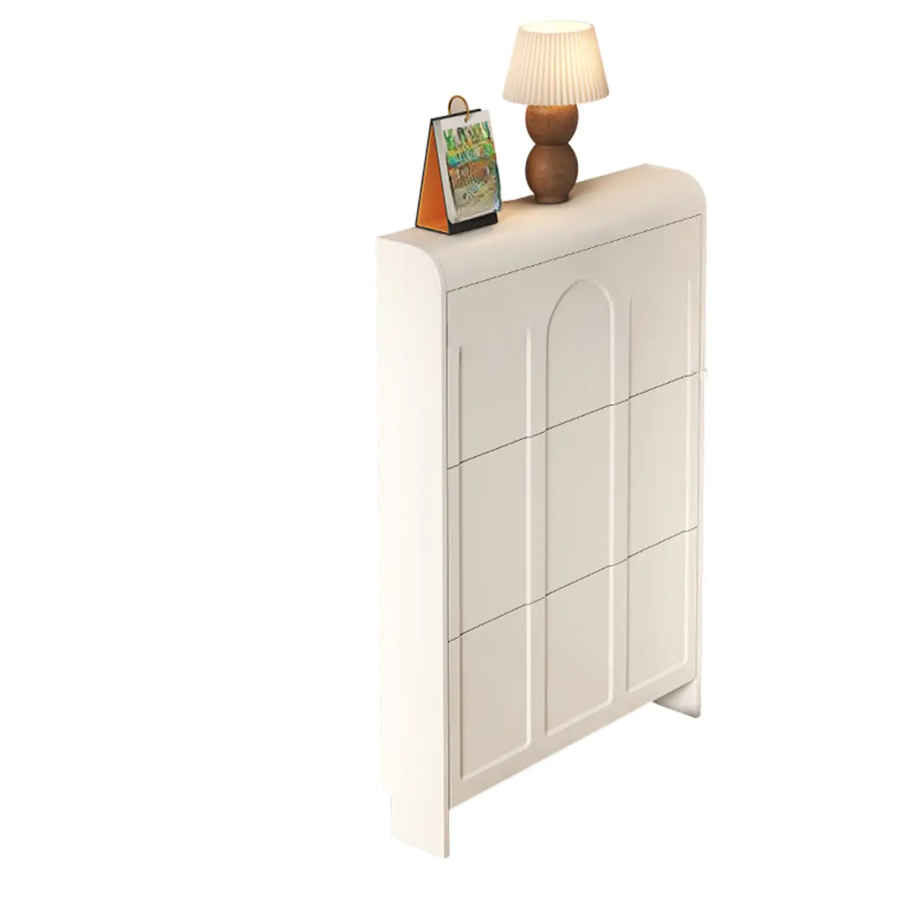 Meuble de rangement pour chaussures en bois blanc à 3 niveaux et à façade abattante Slim