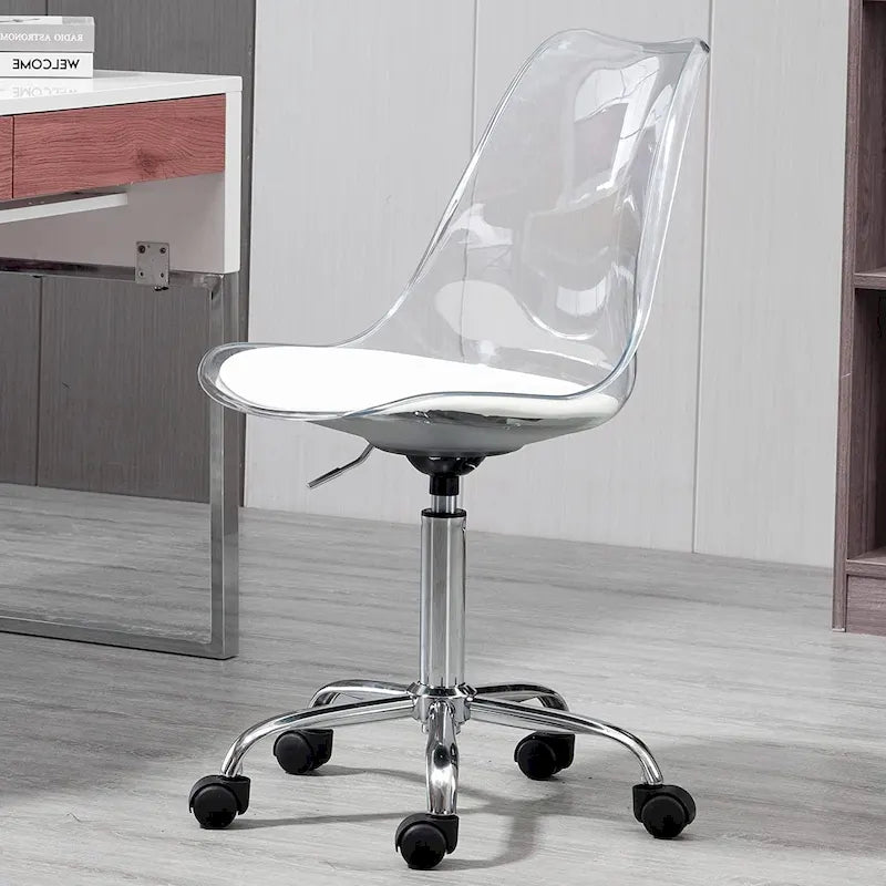 Chaise de bureau à roulettes sans accoudoirs, réglable en hauteur, en acrylique pivotant
