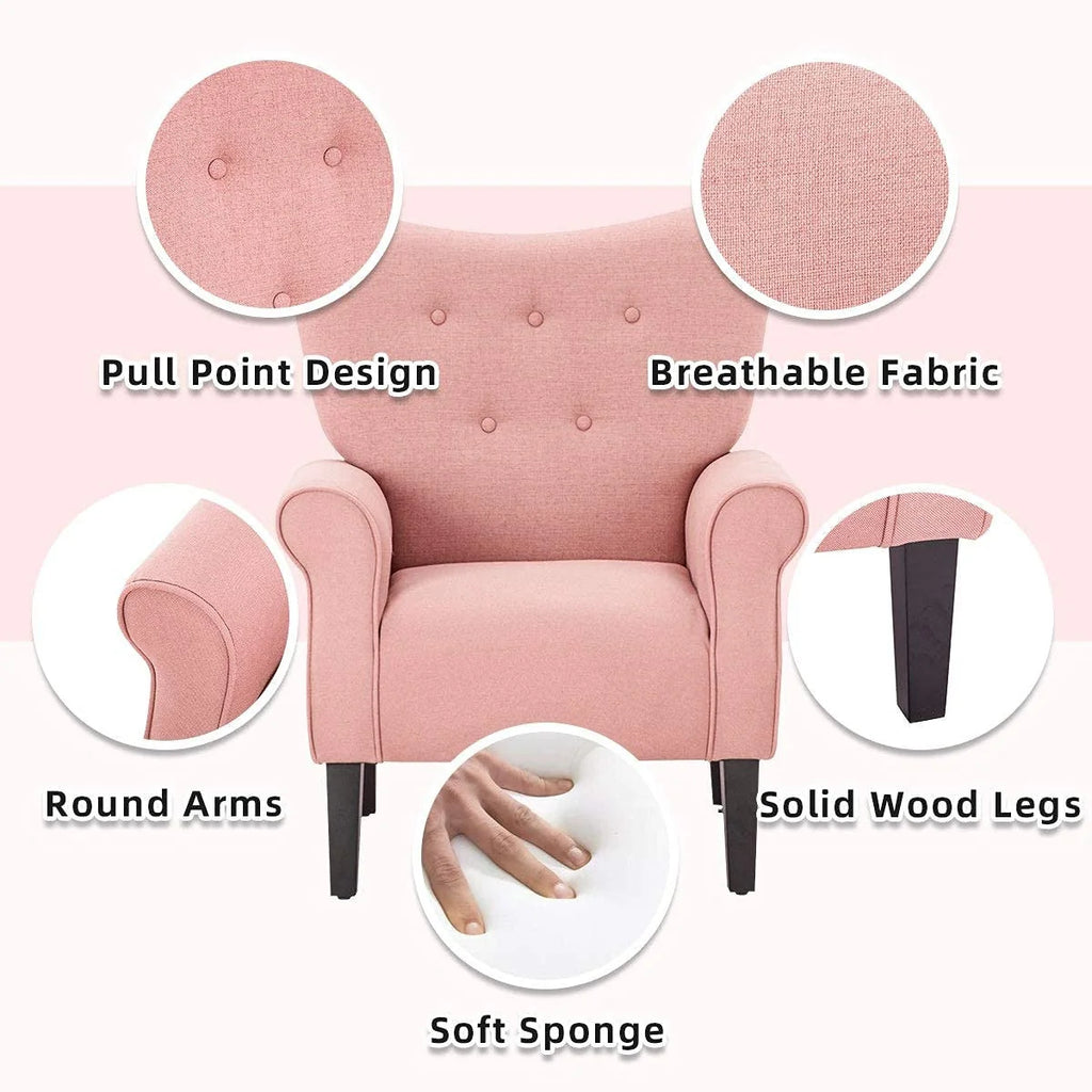 Fauteuil d'appoint moderne Erommy, fauteuil à dossier haut, canapé individuel en tissu capitonné avec pieds en bois pour salon