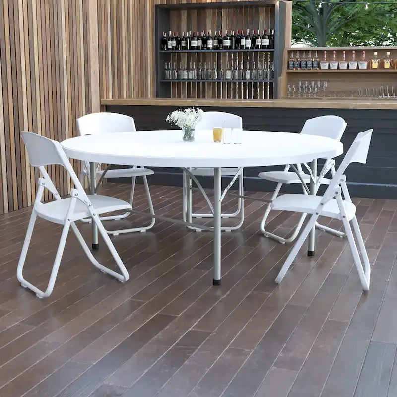 Table pliante ronde en plastique de 1,80 m avec poignée pour événements