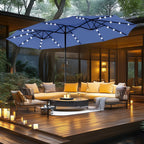 MAISON ARTS Parasol de marché extérieur rectangulaire de 4,5 m avec manivelle, double face, lumières LED solaires et base incluse