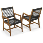 Chaises de salle à manger Gymax Patio 4 pièces en bois d'acacia avec corde tressée résistante aux intempéries
