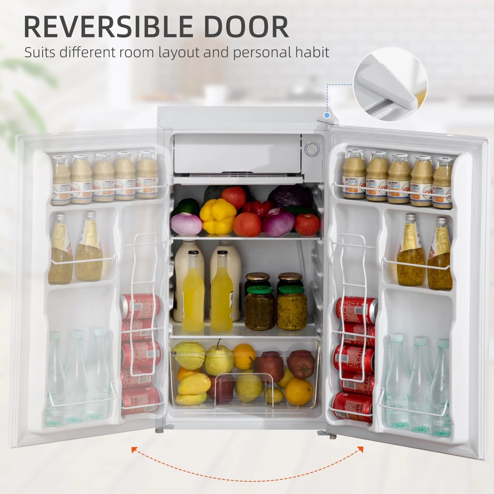 HOMCOM Mini-réfrigérateur avec congélateur 90 L, petit réfrigérateur avec thermostat réglable pour chambre