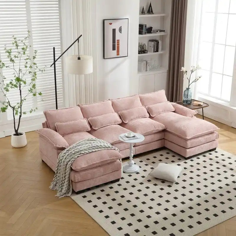 Canapé sectionnel Cloud pour salon, canapé moderne en chenille/bouclette en forme de U, canapé-lit modulaire confortable avec double méridienne