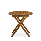 East West Furniture Ensemble Bistro de Conversation d'Extérieur avec Table Basse Ronde en Bois et 2 Chaises Pliantes, Huile Naturelle