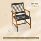Chaises de salle à manger Gymax Patio 4 pièces en bois d'acacia avec corde tressée résistante aux intempéries