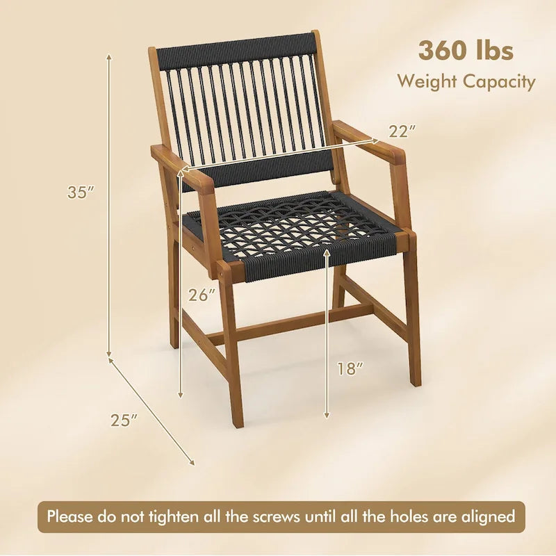 Chaises de salle à manger Gymax Patio 4 pièces en bois d'acacia avec corde tressée résistante aux intempéries