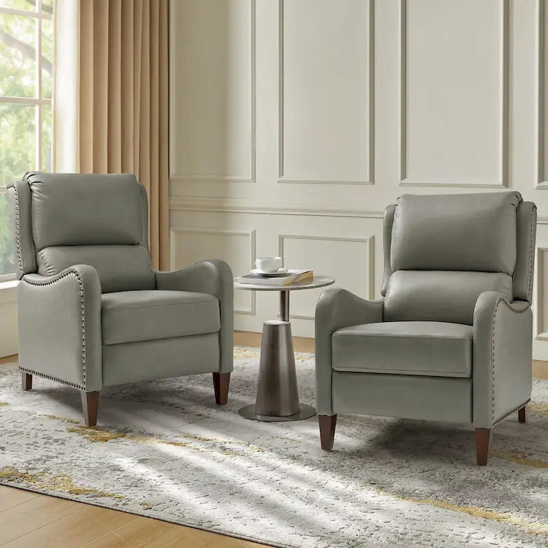 Fauteuil inclinable Brigida moderne en cuir véritable avec clous décoratifs et repose-pieds réglable (lot de 2) par HULALA HOME