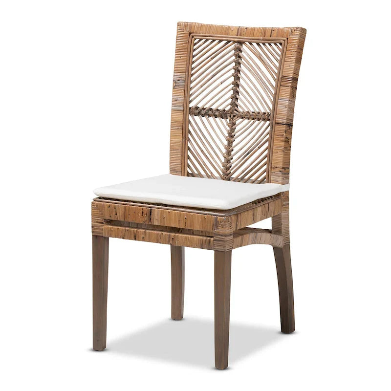Chaise de salle à manger Laluna en rotin/acajou bohème moderne avec coussin