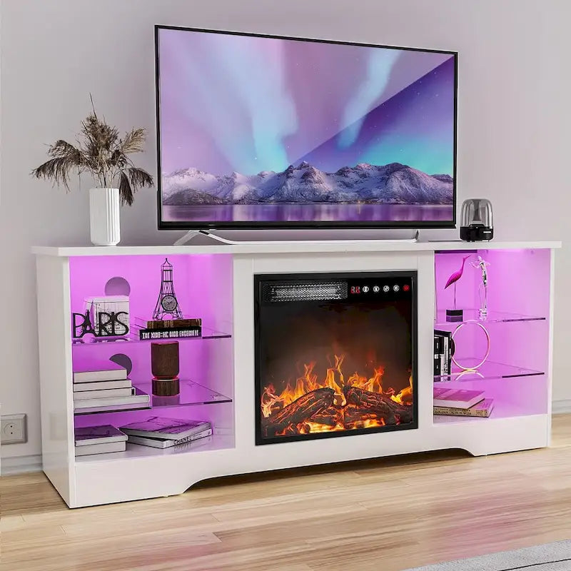 Meuble TV cheminée Bossin 58" avec foyer électrique 18", centre de divertissement moderne pour téléviseurs 65", console TV