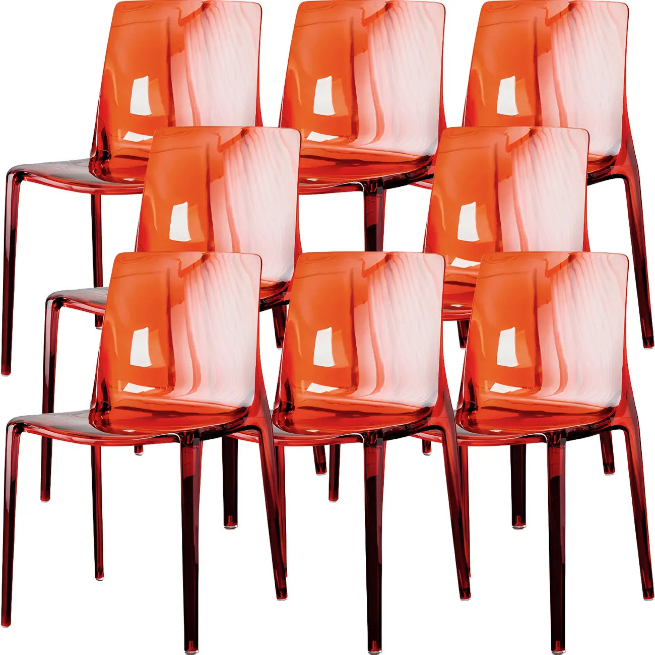 Chaise de salle à manger en acrylique ambré sans accoudoirs et à dossier bas