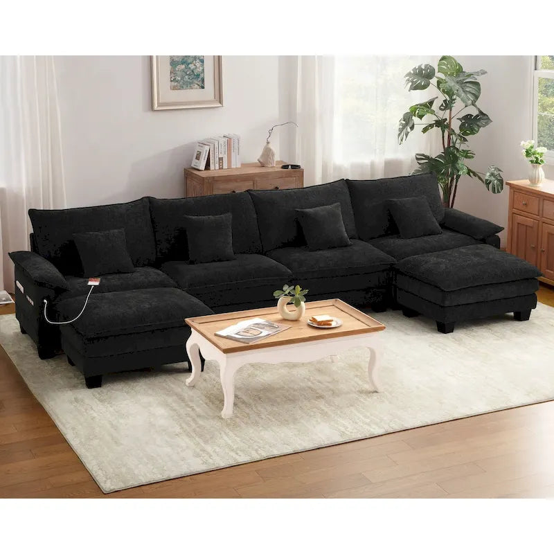 Ensembles de meubles de salon, Canapé modulaire sectionnel avec pouf pour salon, Canapé-lit convertible