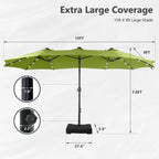 MAISON ARTS Parasol de marché extérieur rectangulaire de 4,5 m avec manivelle, double face, lumières LED solaires et base incluse